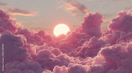Dreamy pastel pink clouds surrounding the sun in a beautiful sky