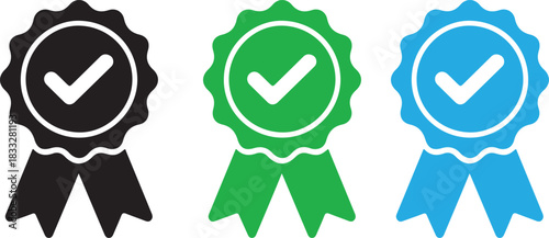 Verified badge icon set. Verified Guarantee Badge and Checkmark Icon. social media verified badge vector sign. Checkmark in circle icon set.