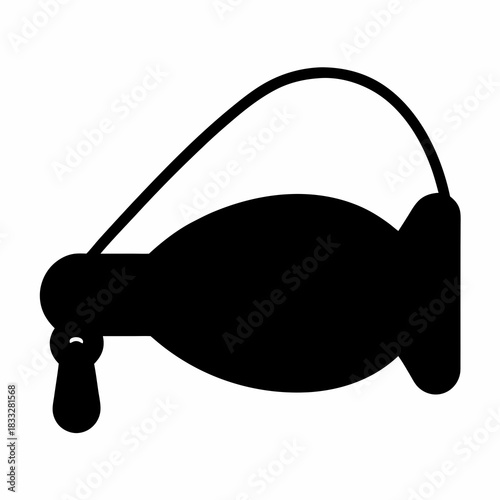 Stylized silhouette image of a classic bicycle horn, a vintage accessory