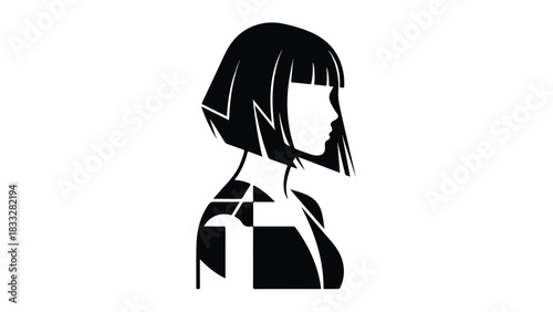 Stylized Silhouette of a Woman with Bob Haircut.