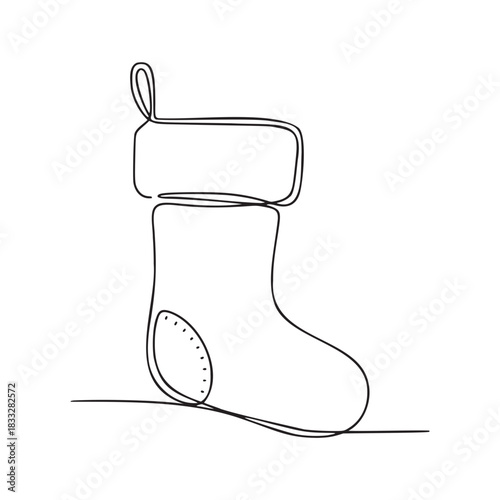Festive Christmas stocking outline drawing ready for holiday crafts and designs, a simple stylish linear illustration for seasonal cheer and celebrations