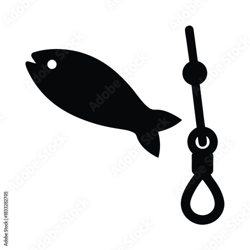 Illustration of a fish caught on a fishing hook and line icon