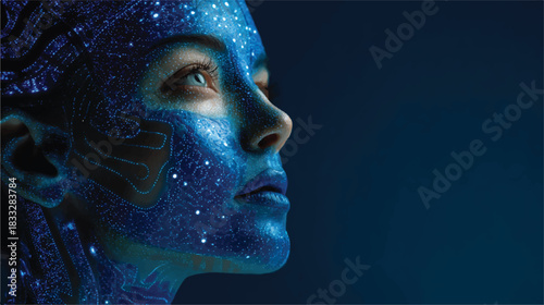 Futuristic Woman with Glowing Blue Skin Representing Technology and Artificial Intelligence