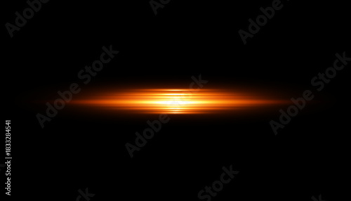 Abstract glowing horizontal light flares. Golden lens flare effects on transparent background