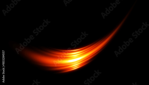 Golden glowing swirl. The effect of moving at the speed of light. Easy trail. Shiny wavy path. Neon light.