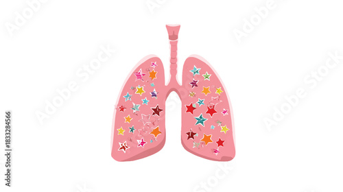 Lungs Illustration with Colorful Stars Health Concept Respiratory System Design
