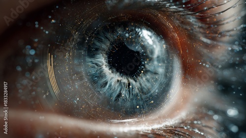 Future woman with cyber technology eye panel concept. AI generated