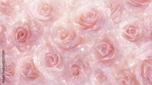 Ethereal pink roses with golden glow. AI generated