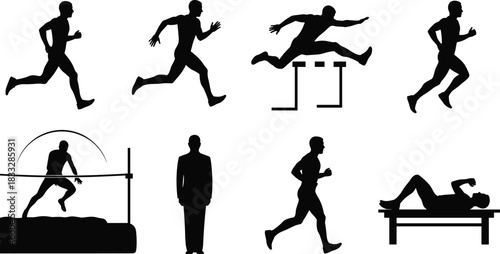 Vector Silhouette Set of Builders, Construction Tools, and Equipment, including a Dump Truck, Power Drill, Ladder, and Scaffolding for Home Renovation Concepts.