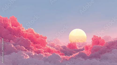 Pink Clouds and Golden Sun Digital Art Beautiful Dreamy Landscape