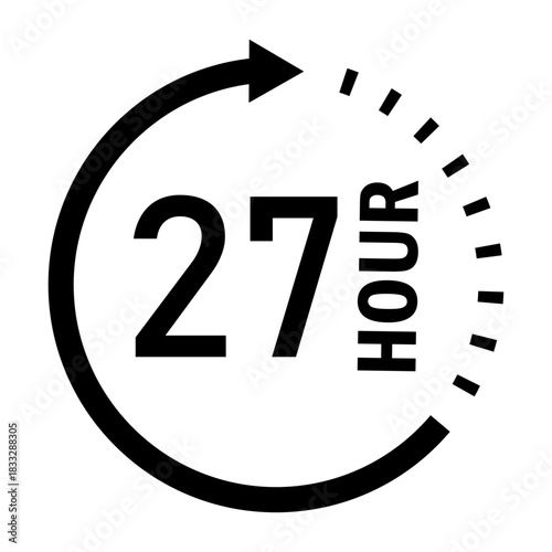Twenty-seven hour time cycle icon, clock duration symbol