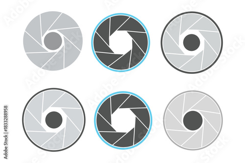 Set of camera aperture icons showing photographic lens mechanism.