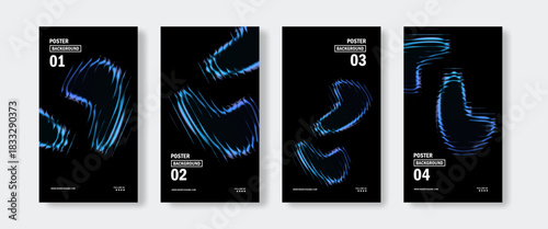 Electric blue wave shapes with soft glowing light streaks on a dark background. Perfect for modern posters, digital artwork, creative templates, and futuristic visual design projects.