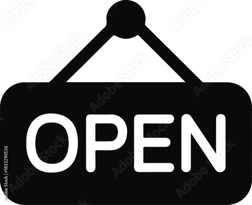 Black Open Sign Icon with Rounded Corners black and white