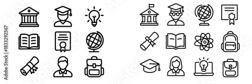 Outline collection of education, school, university, graduation, knowledge, and science concepts