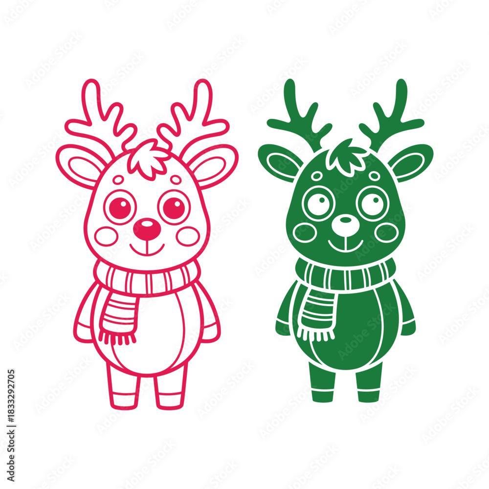 Fototapeta premium Cute Christmas Reindeer Duo Art