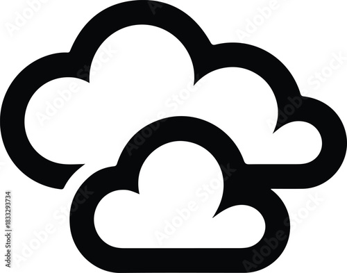 Black outline of two clouds on white background icon