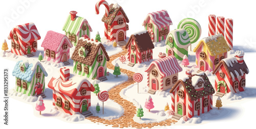 Christmas gingerbread village winter holiday sweet house illustration for festive design