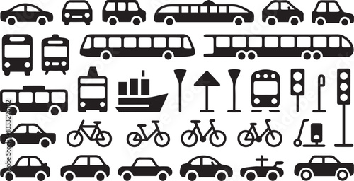 Collection of transportation and traffic icons vehicle
