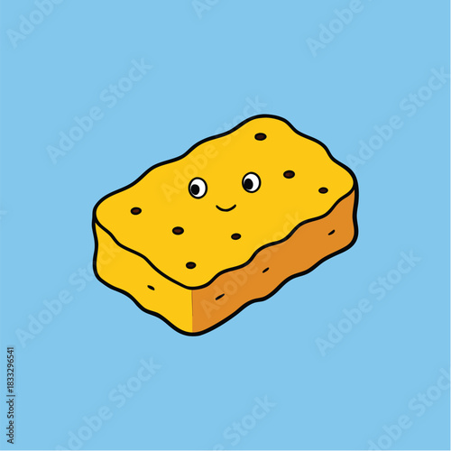 Yellow Sponge With Face Expression For Cleaning Dishes And Domestic Work Tools