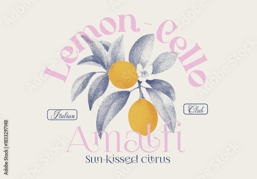 Lemon artwork for vintage grunge effects. Amalfi citrus graphics in vector. summer fruit food prints. women's girl's tee shirt tops sweatshirt use this print.