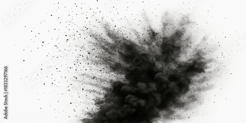 Abstract black ink splat explosion on a dark background like smoke clouds in the night sky