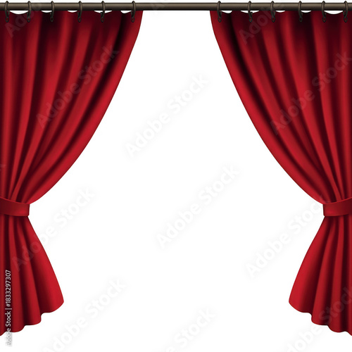 Elegant red velvet stage curtains drawn open against a black background
