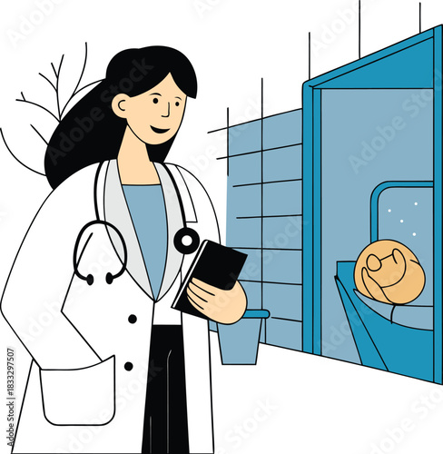 Female Doctor Reviewing MRI Brain Scan Results on Tablet in Hospital