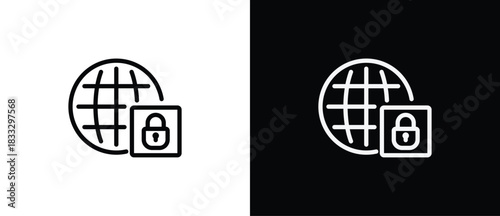 Secure conection icon. Cybersecurity linear icon. Network Security, thin vector lines on a transparent and black background. Editable stroke.