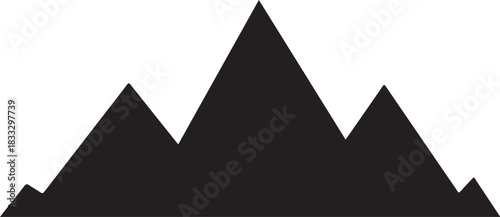 Black silhouette of a mountain range with sharp peaks and valleys on a white background Keywords: mountain, mountains, peak, summit