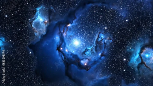 Explore the stunning vastness of space with this dynamic video clip of a vibrant blue nebula with countless stars twinkling in the cosmic dark