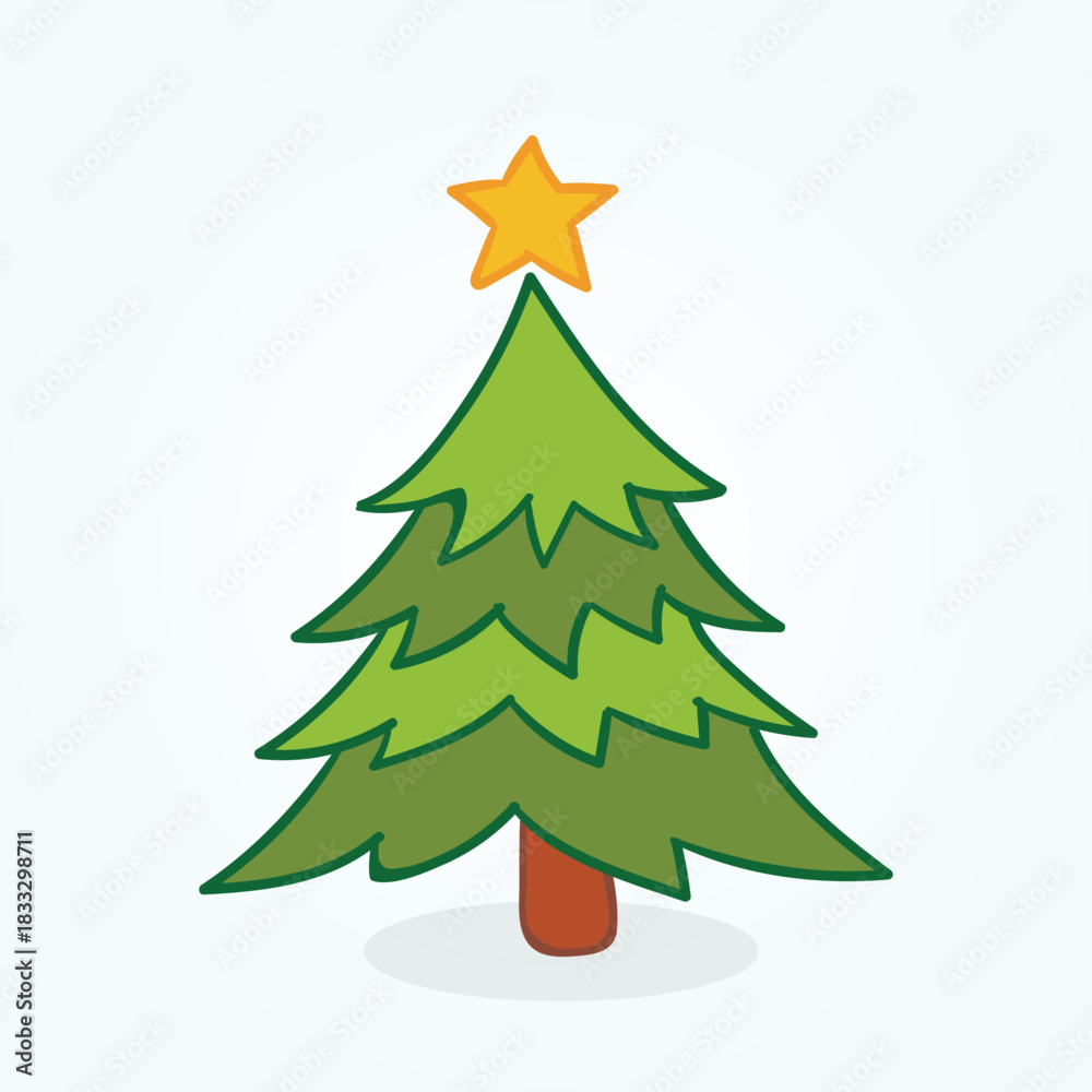 Fototapeta premium Simple Christmas Tree Cartoon Illustration
