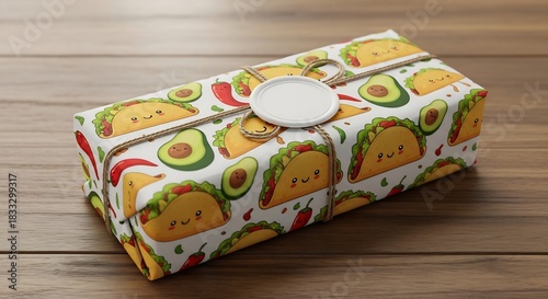 Cute Taco Gift Wrap & Seal Label Mockup — Packaging Product Shot