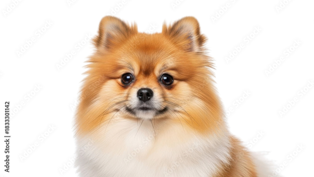 Obraz premium Close-up portrait of an adorable orange and white Pomeranian dog isolated PNG with Transparent Background