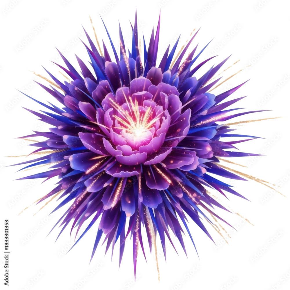 Obraz premium Vibrant abstract fractal flower with glowing center isolated on transparent background
