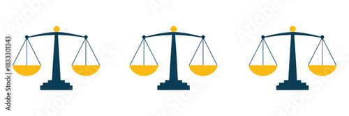 Scales Icon Set in Clean Flat Vector Illustration Featuring Libra Balance Symbols, Simple Weighing Elements, Minimal Justice Graphics, and Modern Line Art Design for Legal, Measurement