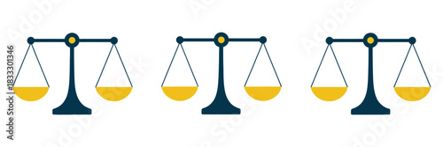 Scales Icon Set in Clean Flat Vector Illustration Featuring Libra Balance Symbols, Simple Weighing Elements, Minimal Justice Graphics, and Modern Line Art Design for Legal, Measurement