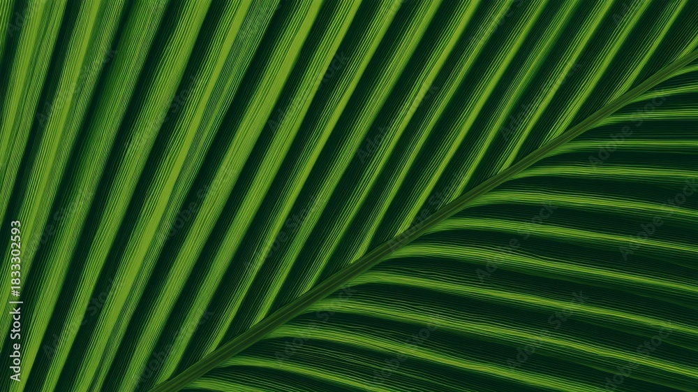 Obraz premium Radiant green palm leaf with vivid veins. AI image