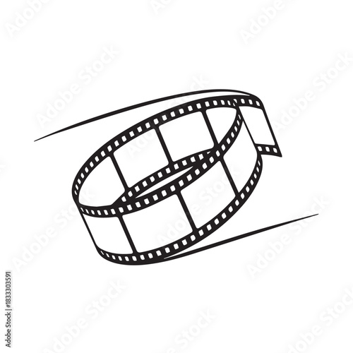 Minimalist Black and White Vector Illustration of Coiled Film Strip