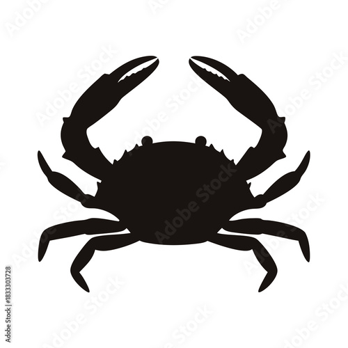 Silhouette illustration of a crab with powerful claws and multiple legs