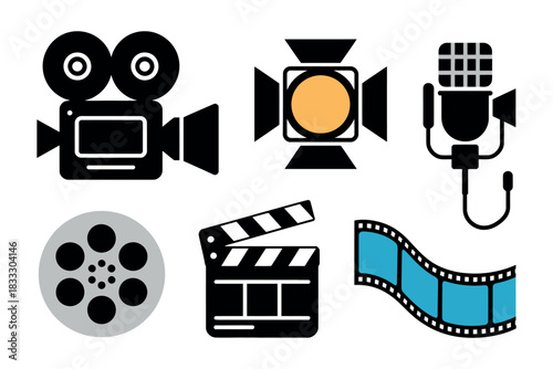 Illustration of movie making equipment on a white background