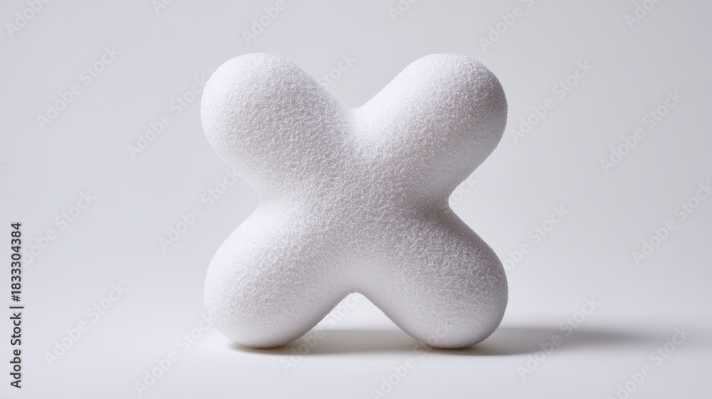 Obraz premium White textured abstract sculpture in an x shape, minimalist art object with a soft granular finish, creating a modern design element on a clean white background