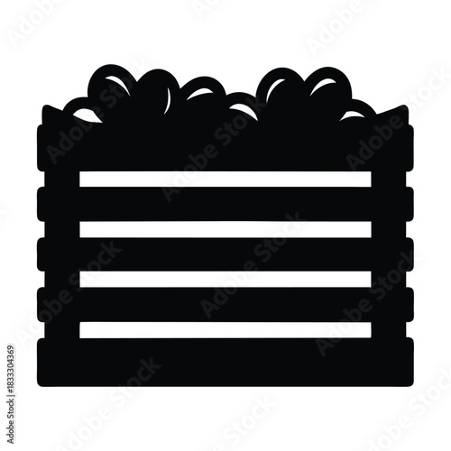 Wooden crate filled with produce for market or storage in monochrome