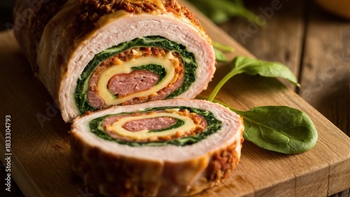 National dishes of Brazilian cuisine. 
Pork fillet stuffed with sausage and spinach.