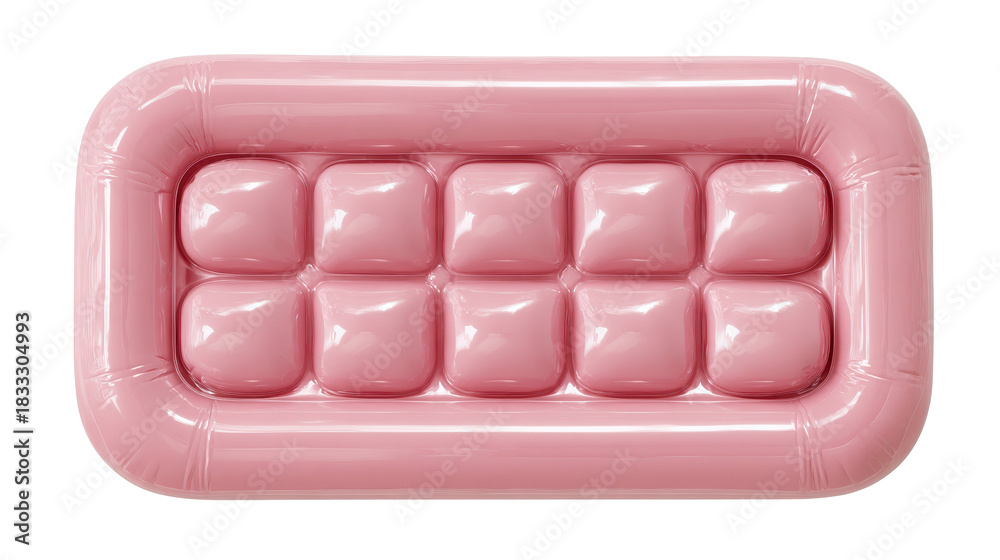 Naklejka premium Pink inflatable pool float mattress presenting a rectangular shape with eleven individual air chambers. Creating a comfortable surface for relaxation and summer leisure activities, png