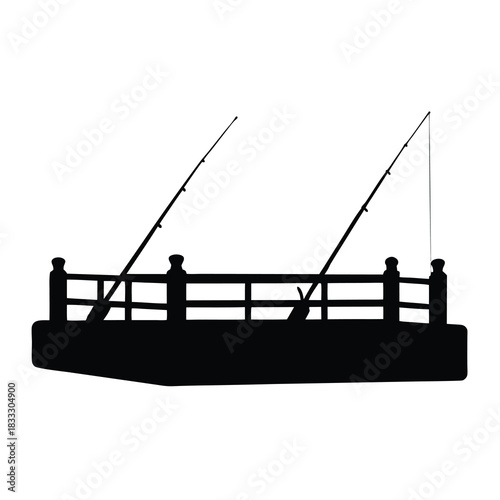 Silhouette of a pier or dock with two fishing poles waiting for action