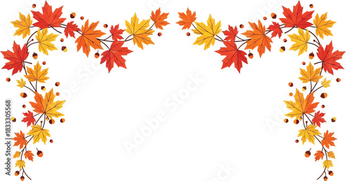Vibrant autumn leaves create a decorative festive border with a sense of seasonal warmth and natural beauty.