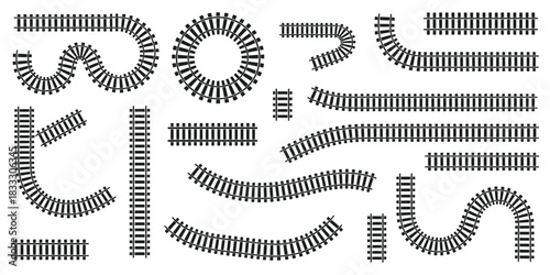 Train Track and Railway Line Icon Set in Clean Vector Illustration Featuring Subway Map Elements, Rail Road Symbols, Transport Path Graphics, and Modern Infrastructure Design Components