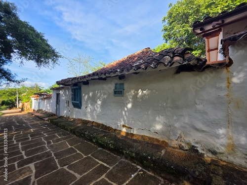 View of Barichara cobblestone streets and colonial architecture, Bucaramanga Santander Colombia Tourists towns photography