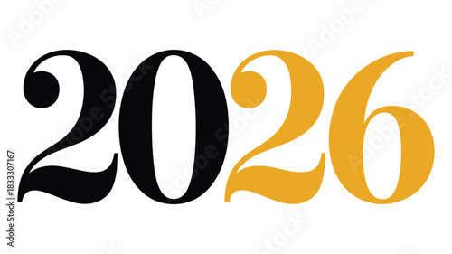 bold elegant 2026 typography design with modern contrasting black and gold numbers in stylish decorative font for new year celebration and graphic use
